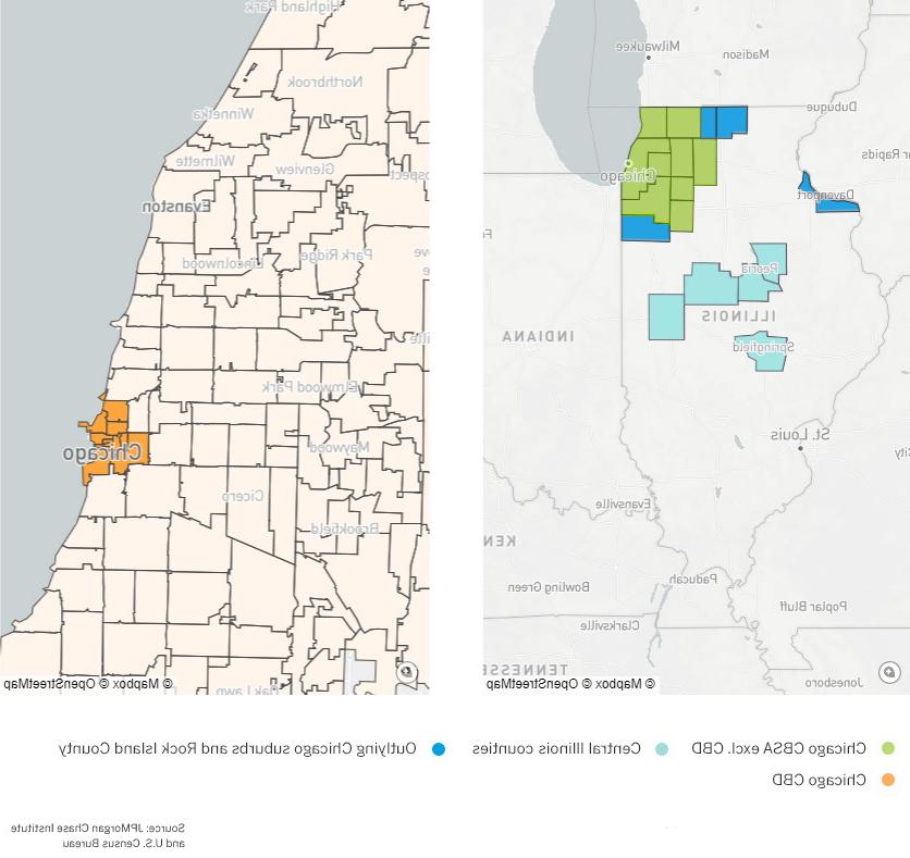 Map of the sample of small businesses in Illinois covers urbanized counties.